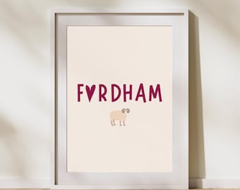Fordham Typography Art Print | Heart-Shaped "O" & Ram Graphic | Modern College Wall Decor | Digital Download | Fordham University Wall Art