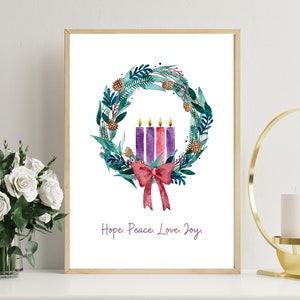 Advent Wreath Print - Hope, Peace, Love, Joy | Minimalist Catholic Art for Advent Season | Christian Advent Art | Advent Wreath Art | Advent
