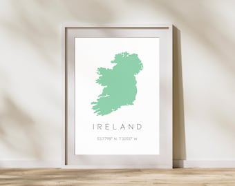 Minimalist Ireland Map Print with Coordinates | Ireland Map Print | Minimalist Ireland Art | Ireland Map | Modern Ireland Art | Ireland Art