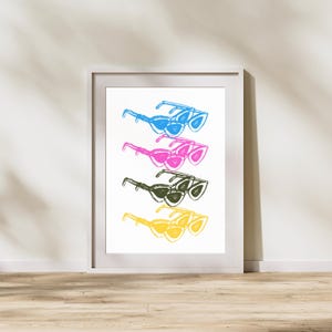 Pop Art Sunglasses Digital Print | Colorful Retro Line Art Wall Decor |Fashion Print | Sunglasses Print | Sunglasses Art | Summer Boho Print