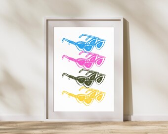 Pop Art Sunglasses Digital Print | Colorful Retro Line Art Wall Decor |Fashion Print | Sunglasses Print | Sunglasses Art | Summer Boho Print