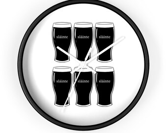 Sláinte Wall Clock | Irish Pub Decor | Black Pint Glasses | Irish Modern Kitchen or Bar Decor | Beer Gift | Beer Clock | Home Bar | Slainte