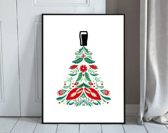 Holiday Pint Tree Digital Print, Irish Stout Christmas Art, Beer Lover Wall Decor, Funny Festive Bar Printable, Cozy Pub Christmas Download