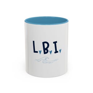 LBI Mug | Long Beach Island NJ Souvenir | Jersey Shore Coffee Cup with Wave & Heart Design | Coastal Gift in 11oz and 15oz Sizes | LBI Gift