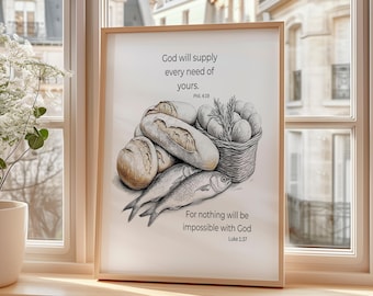 Loaves and Fishes Print: Christian Bible Verse Wall Art (Digital Download)