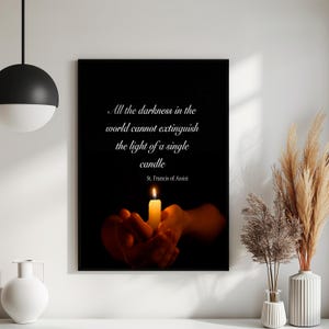 Christian Digital Wall Art, St Francis of Assisi Quote, Printable Candle Light Inspirational Catholic Decor, Encouraging Faith Poster