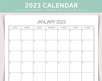 2023 Calendar, 2023 Monthly Calendar, Landscape, Printable Calendar, Minimalist Calendar, Calendar Planner Template, Wall Calendar