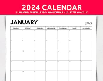 2024 Calendar, 2024 Planner, 2024 Wall Calendar, Desk Calendar Printable