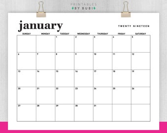 calendar 2019 calendar 2019 printable calendar monthly etsy 2019 12 month calendar printable