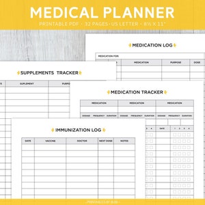 Health and Wellness, Medical Planner, Printable Home Binder, Medication ...