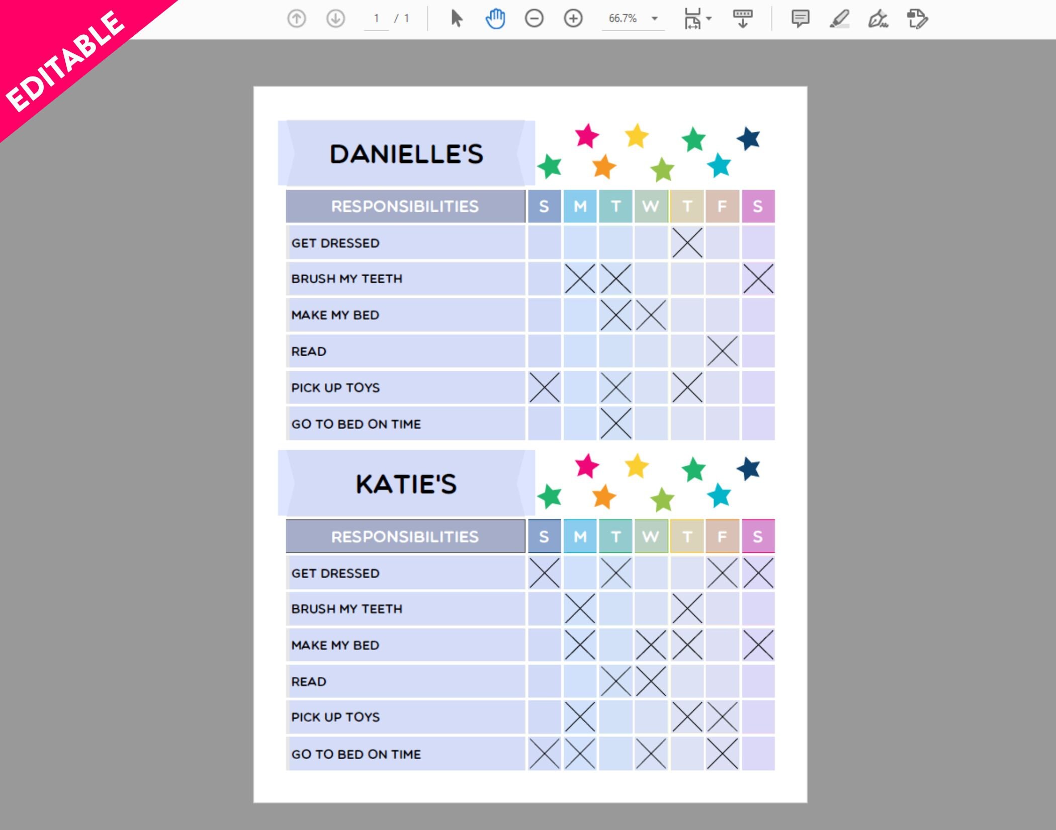 Editable Chore Chart Two Child Chore Chart Printable - Etsy Canada