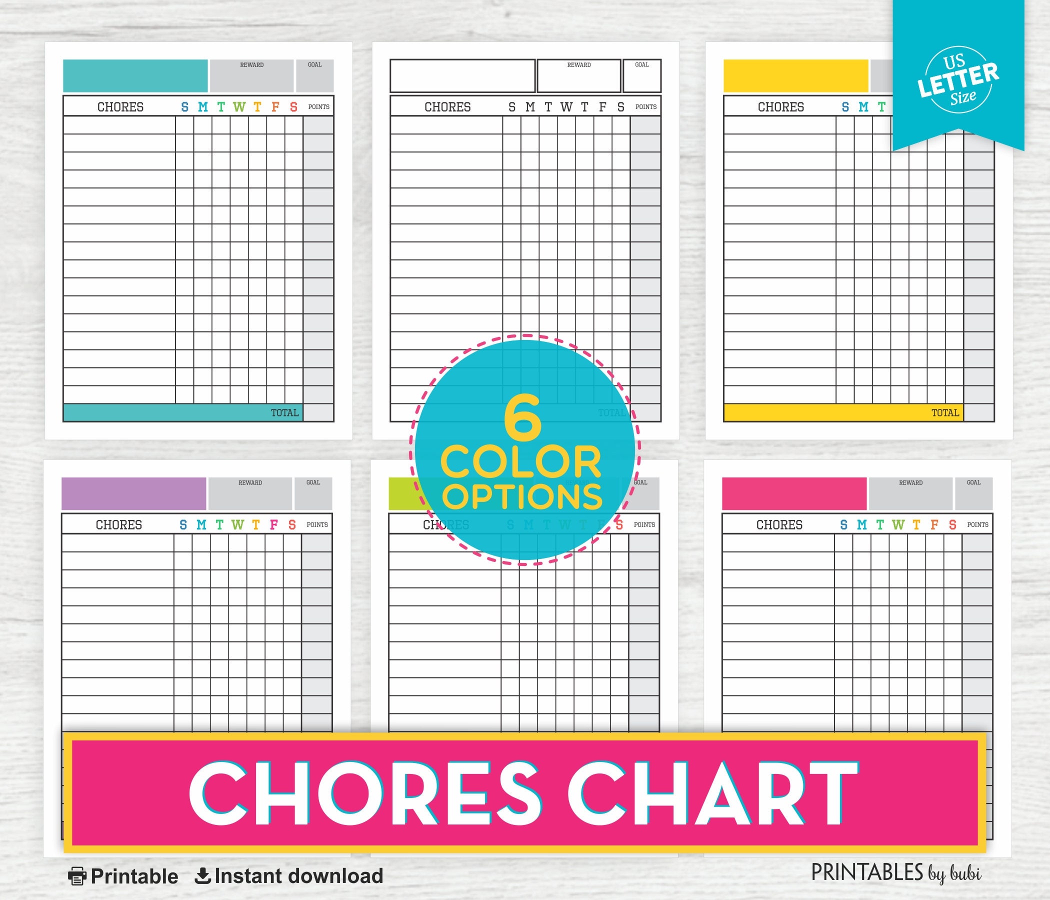 Kids Chore Chart Printable, Chore Chart System, Reward Chart System ...