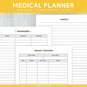 Health and Wellness, Medical Planner, Printable Home Binder, Medication ...
