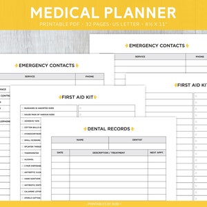 Health and Wellness, Medical Planner, Printable Home Binder, Medication ...