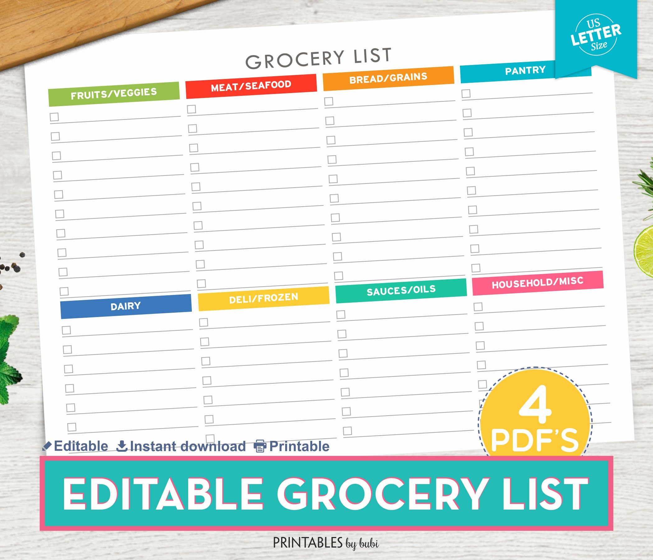grocery list editable shopping list printable grocery list etsy