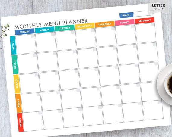 Meal Planner Printable Menu Planner EDITABLE Monthly Meal