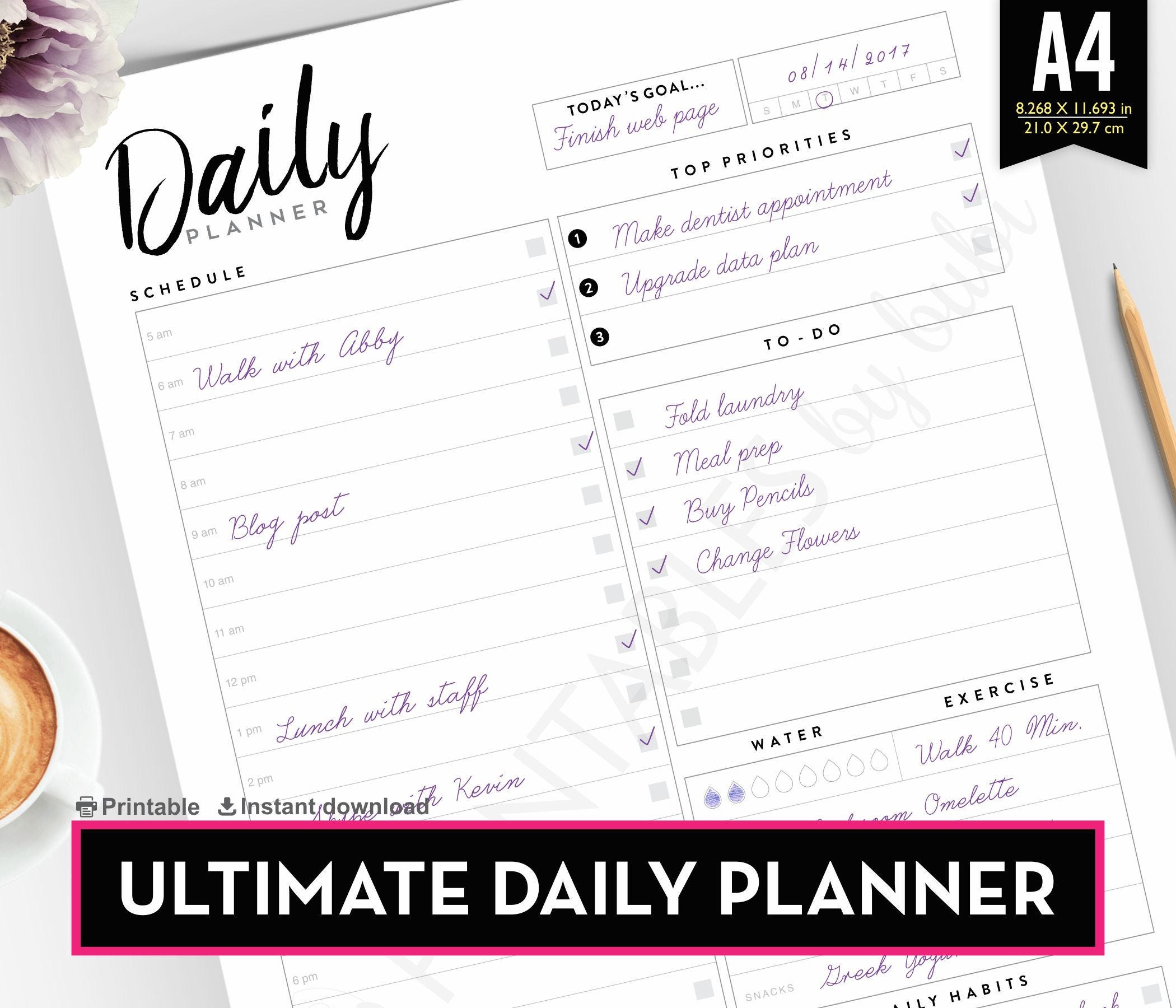 Daily Planner A4 Planner Hourly Planner A4 Planner Insert Etsy