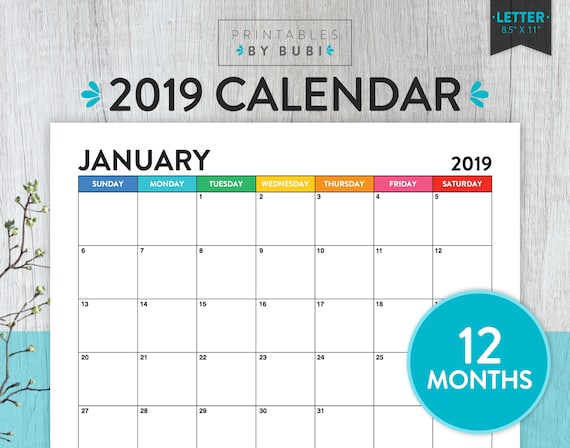 Printable Monthly Calendar 2019 Calendar Printable 2019