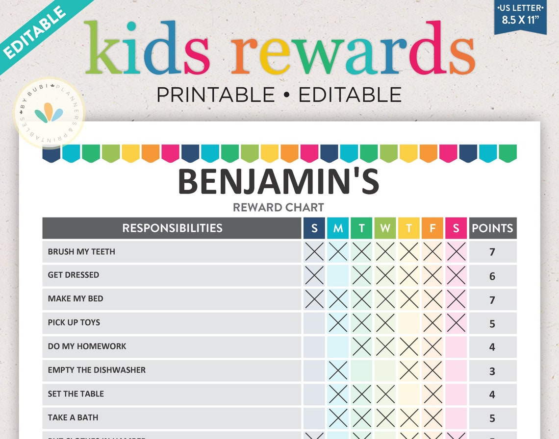 Kids Chore Chart Reward Chart for Kids Printable Chores | Etsy
