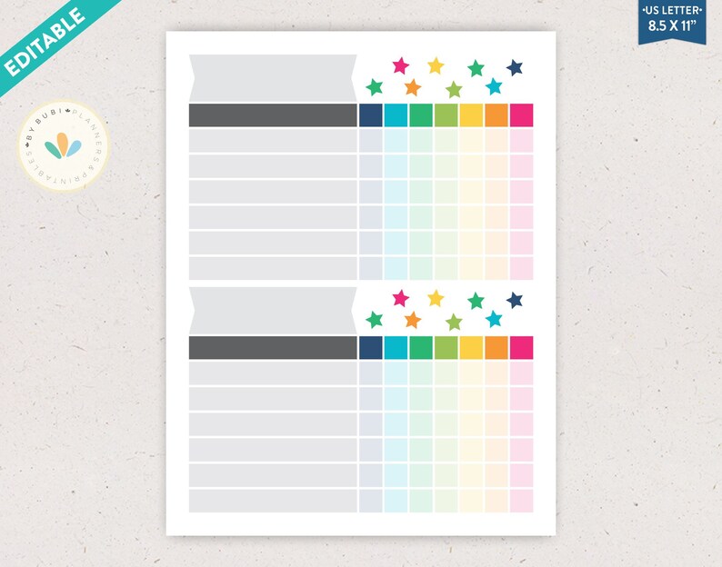 Editable Chore Chart Two Child Chore Chart Printable - Etsy