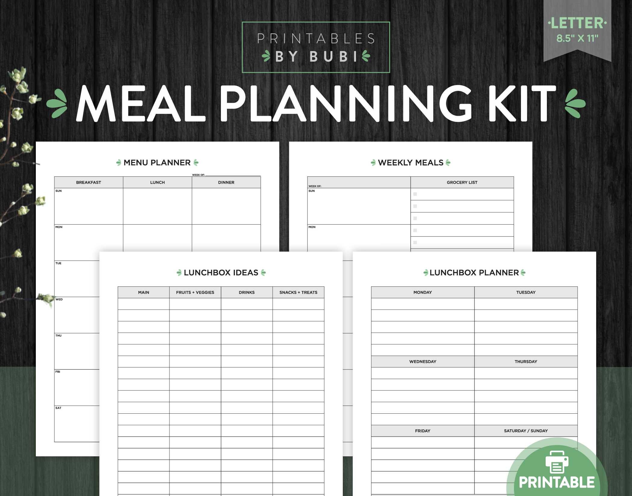 Meal Planner Printable Set Meal Planning Printable Weekly Etsy Canada