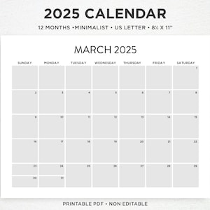 2025 Printable Monthly Calendar, 2025 Pastel Calendar Landscape, Printable 2025 Calendar, Minimalist 2025 Calendar, Monthly Planner Template