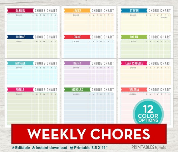 Etsy Chore Chart