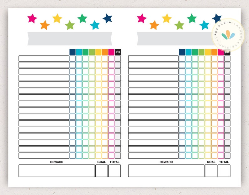 Reward Chart for 2 Kids, Kids Chore Chart, Chore Chart With Points ...