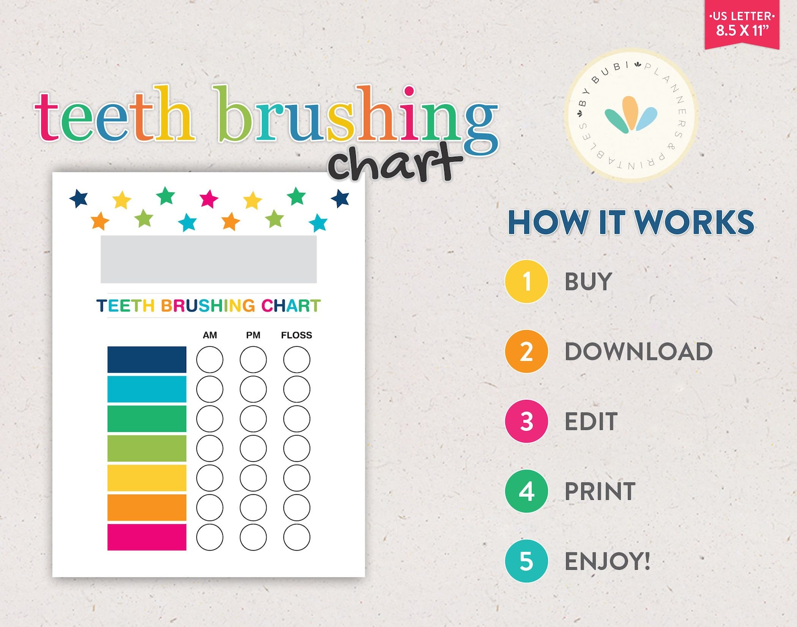 Teeth Brushing Chart Tooth Brushing Kids Brushing Chart Etsy
