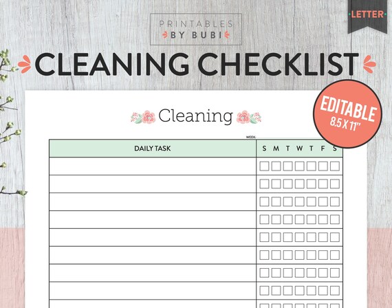 daily cleaning editable weekly cleaning schedule printable etsy editable cleaning schedule