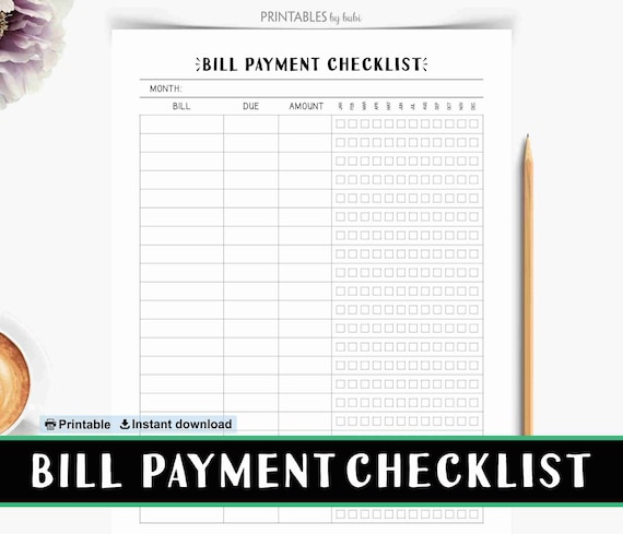 monthly bill tracker bill tracker bills checklist bill etsy