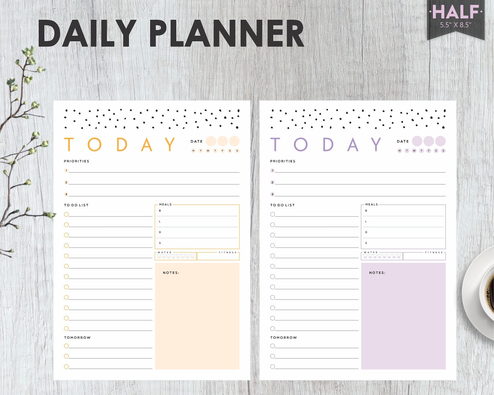Daily Planner Printable Daily Planner Insert Half Letter Size Etsy