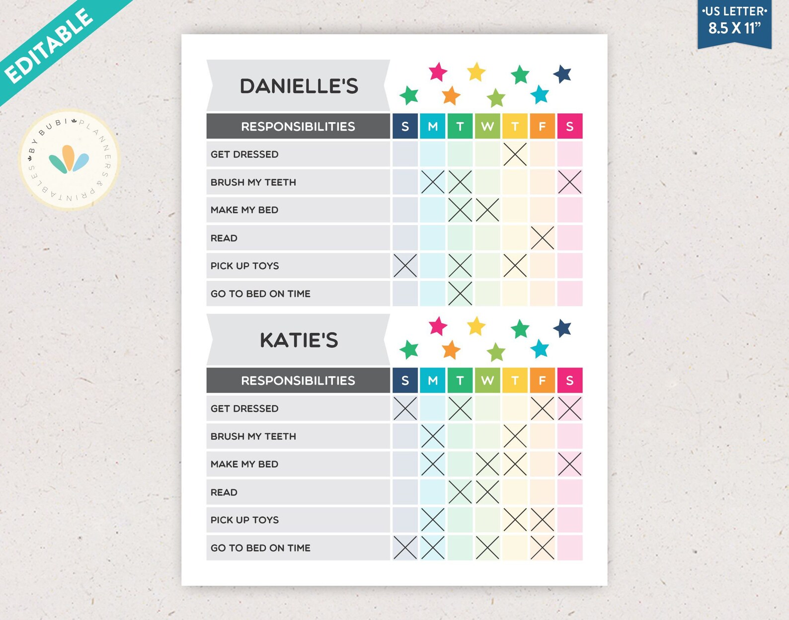 Editable Chore Chart Two Child Chore Chart Printable - Etsy Canada