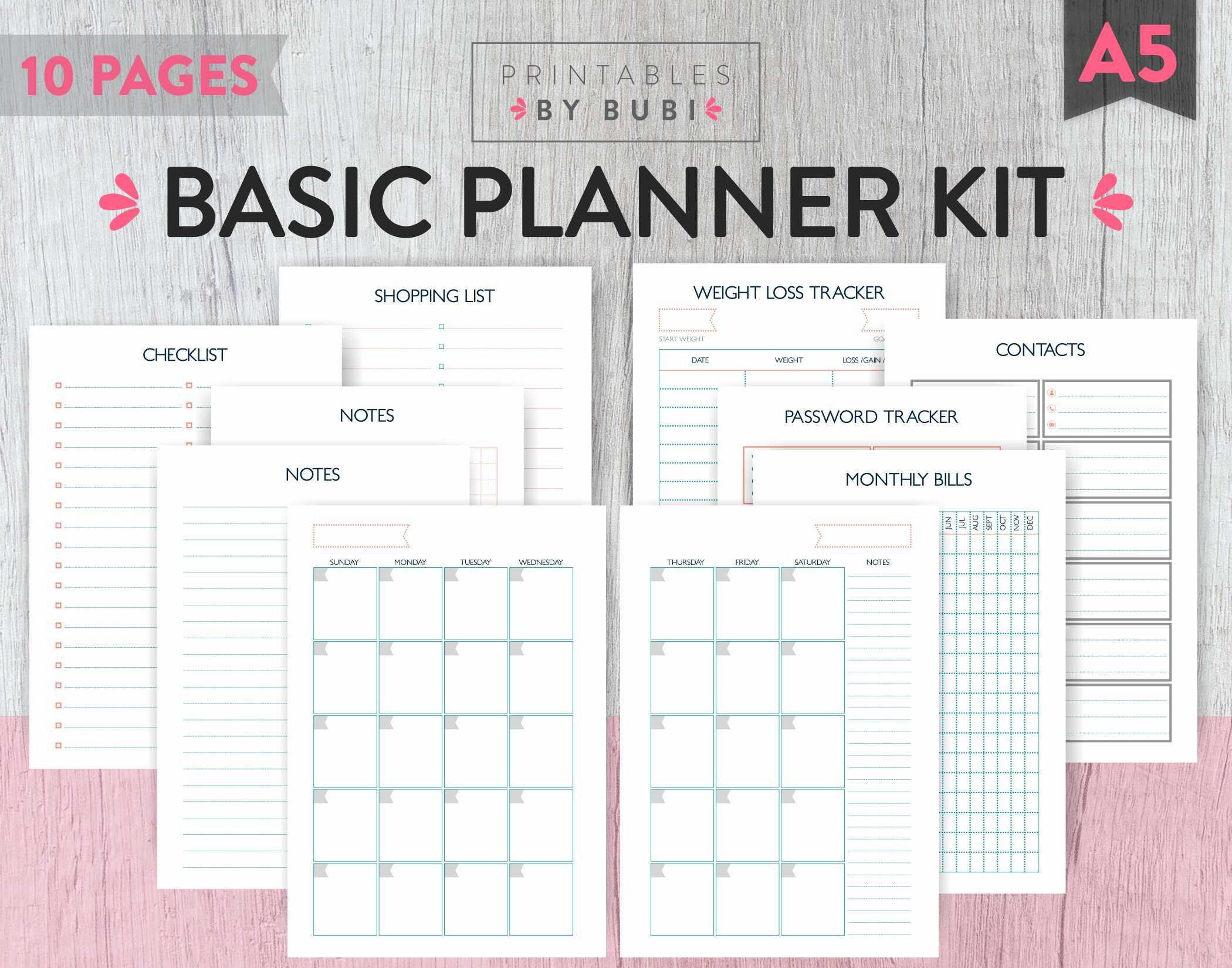 A5 Planner Inserts Planner Kit Printable A5 Filofax A5 Etsy