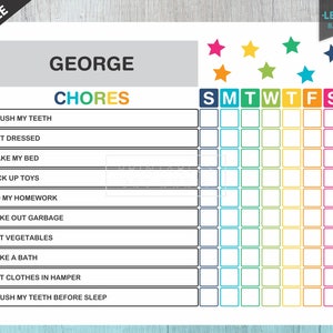 Kids Chore Chart, Printable Kids Chore Chart System, Printable Kids ...