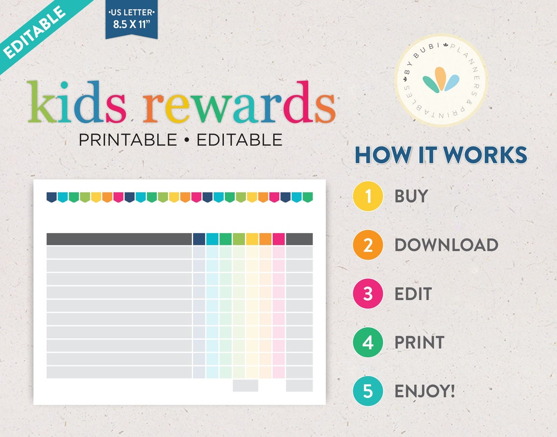 Kids Chore Chart Reward Chart for Kids Printable Chores | Etsy