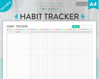 Habit Tracker A4 Printable, Editable Habits Tracker, Healthy Habits,Daily Habits, Habit Challenge, A4 Habit Tracking Instant Download PDF