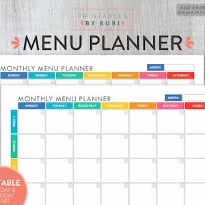 Meal Planner, Weekly Meal Plan, Monthly Menu Planner, Weekly Meal, Weekly Planner, Menu Board, Printable Weekly Menu, Meal Planning Editable