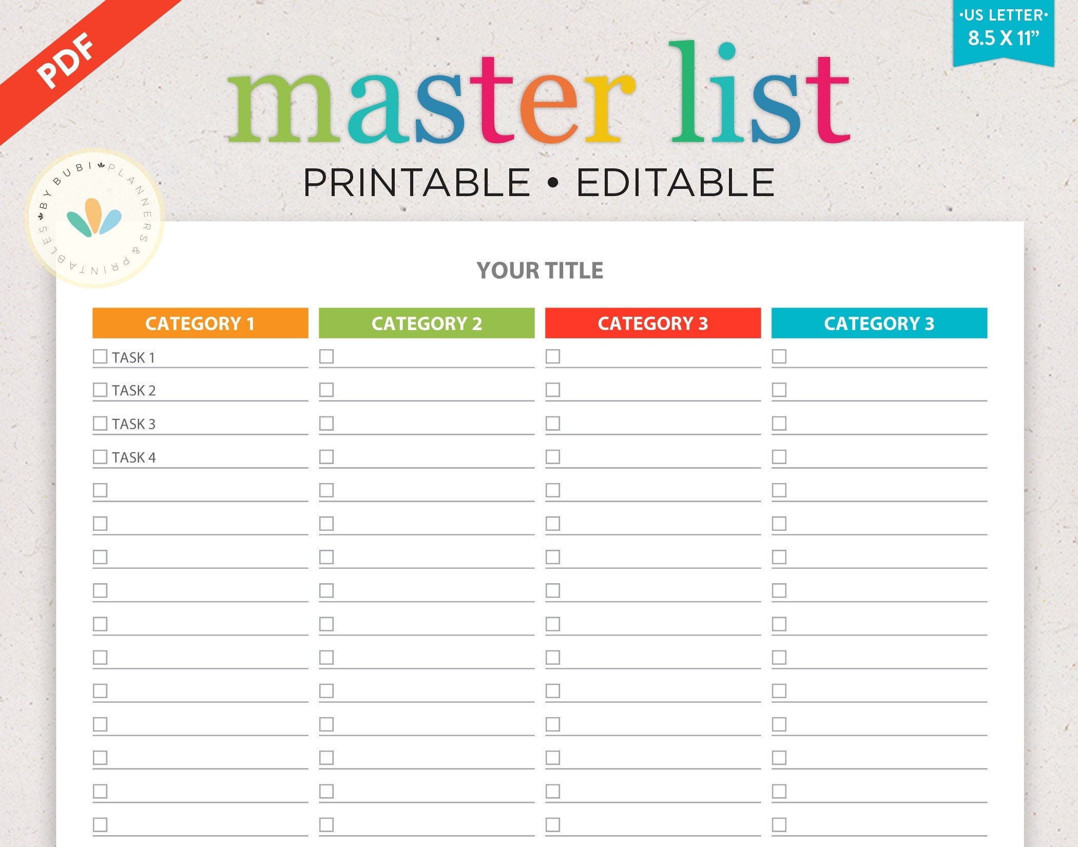 Printable To-do List, Editable Checklist Template, Master List, Task List  Template, Editable Daily Task List Printable Instant Download, PDF 