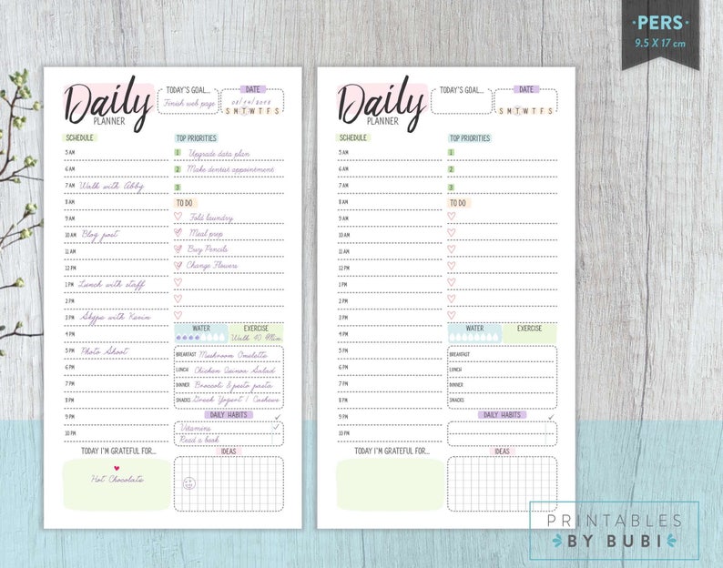 Hourly Planner, Daily Planner Hourly Personal Planner Insert Planner