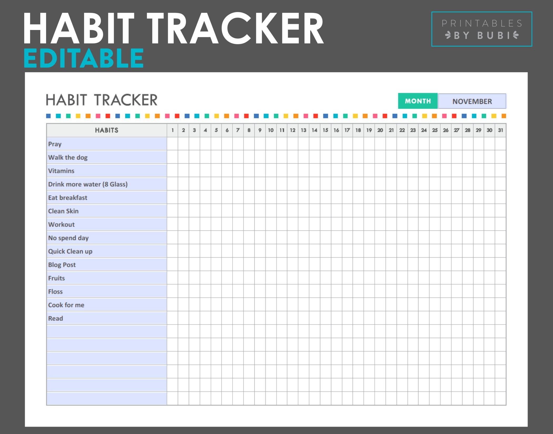 Printable Habit Tracker Habit Tracker Habit Tracker Printable Habit