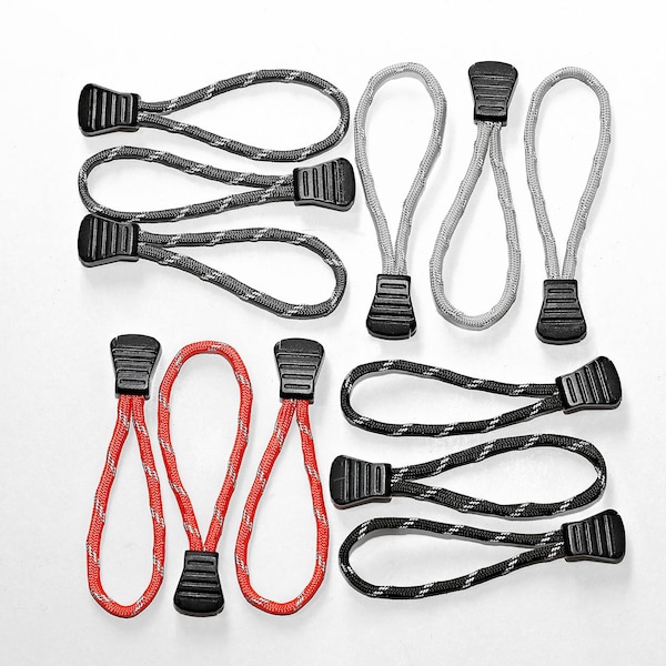 Set of 3 Paracord Basic Zipper Pulls - Cord with Reflective Tracers - Gray, Silver, OD Green or Neon Orange