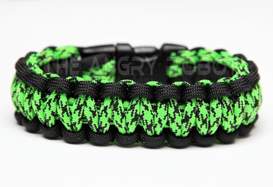 550 Paracord Survival Bracelet Black and Toxic Neon Green Etsy