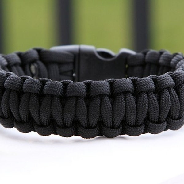 550 Paracord Survival Bracelet - Black - over 200 cord colors to choose from