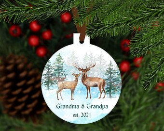 Adorno navideño para la primera Navidad como abuelos - Ciervo en acuarela - C235 Nuevos abuelos