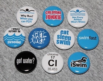 Swim Star Set of 10 - Pinbacks Buttons Badges 1 inch - Flatbacks or Magnets