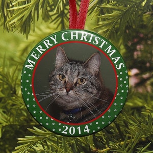 Merry Christmas Green Paw Print Ornament - with your photo - C44