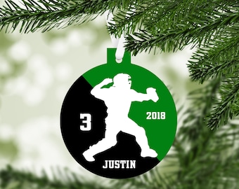 Baseball Catcher Silhouette Personalized Christmas Ornament - sports team colors - customized baseball player gift keepsake - C258