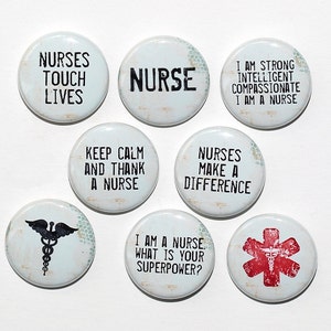 Nurse Words - Set of 8 Pinback Buttons Badges 1 inch - Flatbacks or Magnets