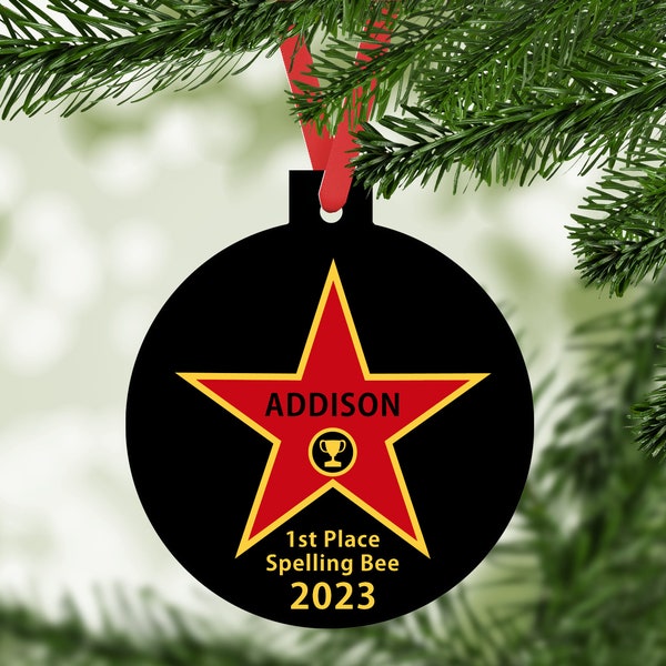 Trophy Star Christmas Ornament - Customized - Spelling Bee Award Champion - Personalized - Student Award Keepsake - C180